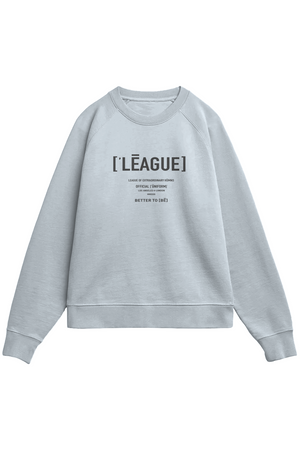 Blue sweatshirt with text on a white background