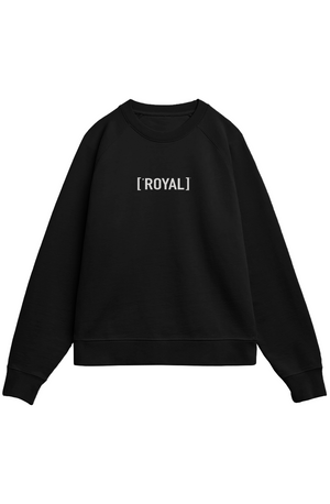 Black sweatshirt with 'ROYAL' text on a white background