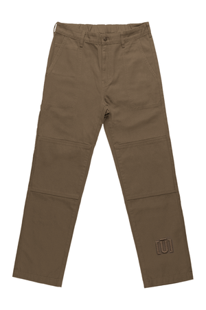 Brown pants with a logo on a white background