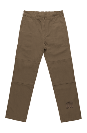 Brown pants with a logo on a white background