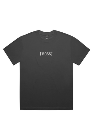 Black t-shirt with 'BOSS' text on a white background