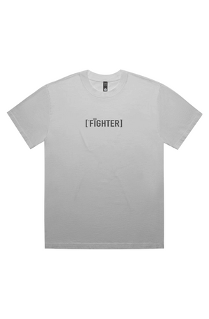 Gray t-shirt WITH FIGHTER TEXT on a white background