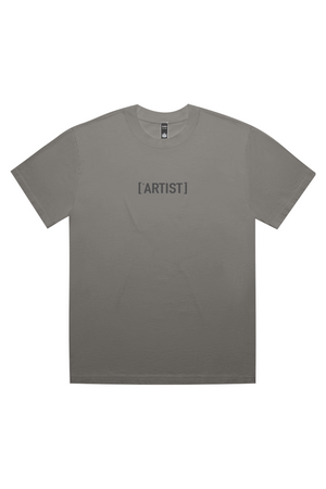 Gray t-shirt with 'ARTIST' text on a white background