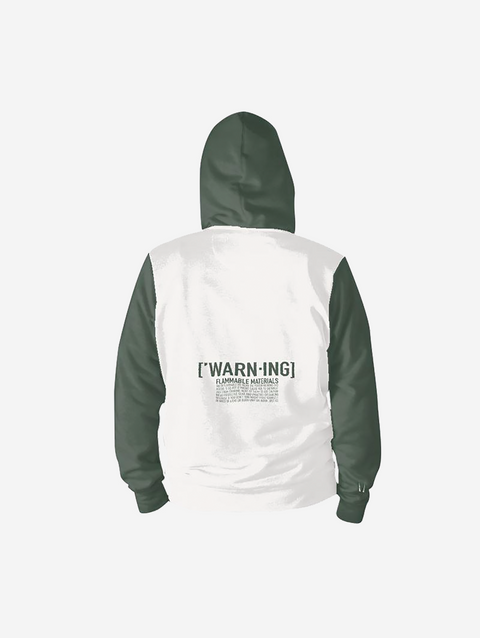 Warning Green White Oversized Zip Hoodie